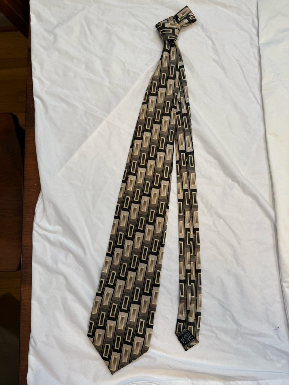 Vintage Franco Di Napoli Brown and beige geometric pattern silk tie #ties